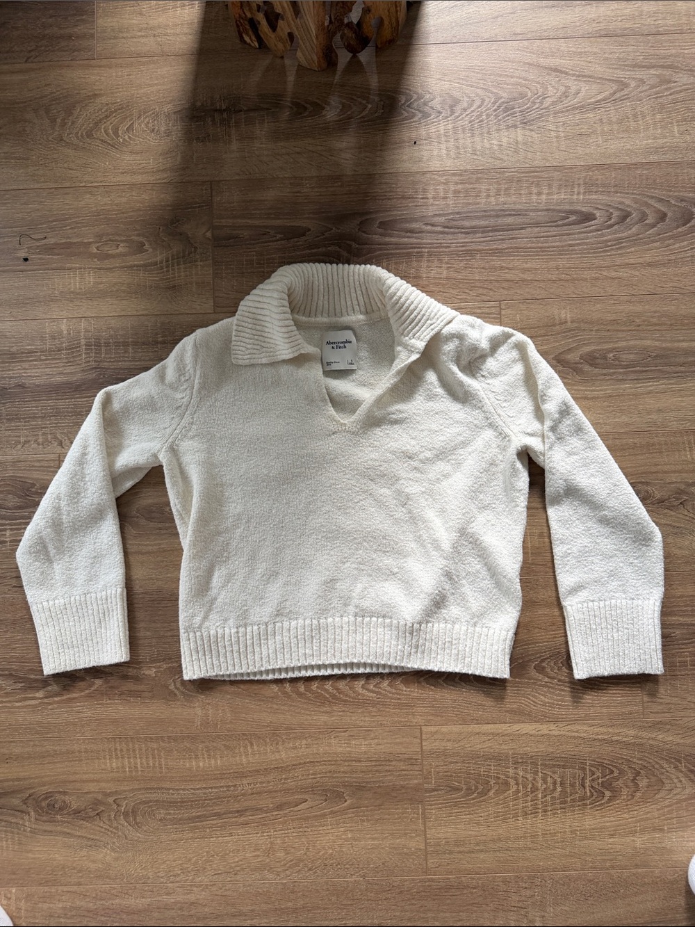 Abercrombie & Fitch Cream Collared V-Neck Sweater